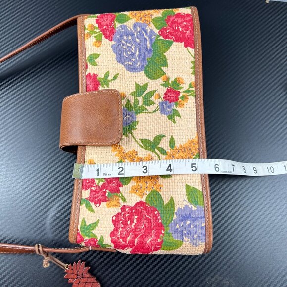 VTG Liz Claiborne Woven Floral Straw Shoulder Bag Leather Trim Pineapple Charm - Picture 12 of 16